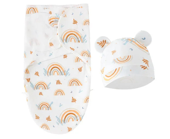 0-3Months Newborn Baby Sleeping Bag With Hat Set Adjustable Baby Swaddle Blanket Summer Thin Breathable Soft Cotton Boys Girls