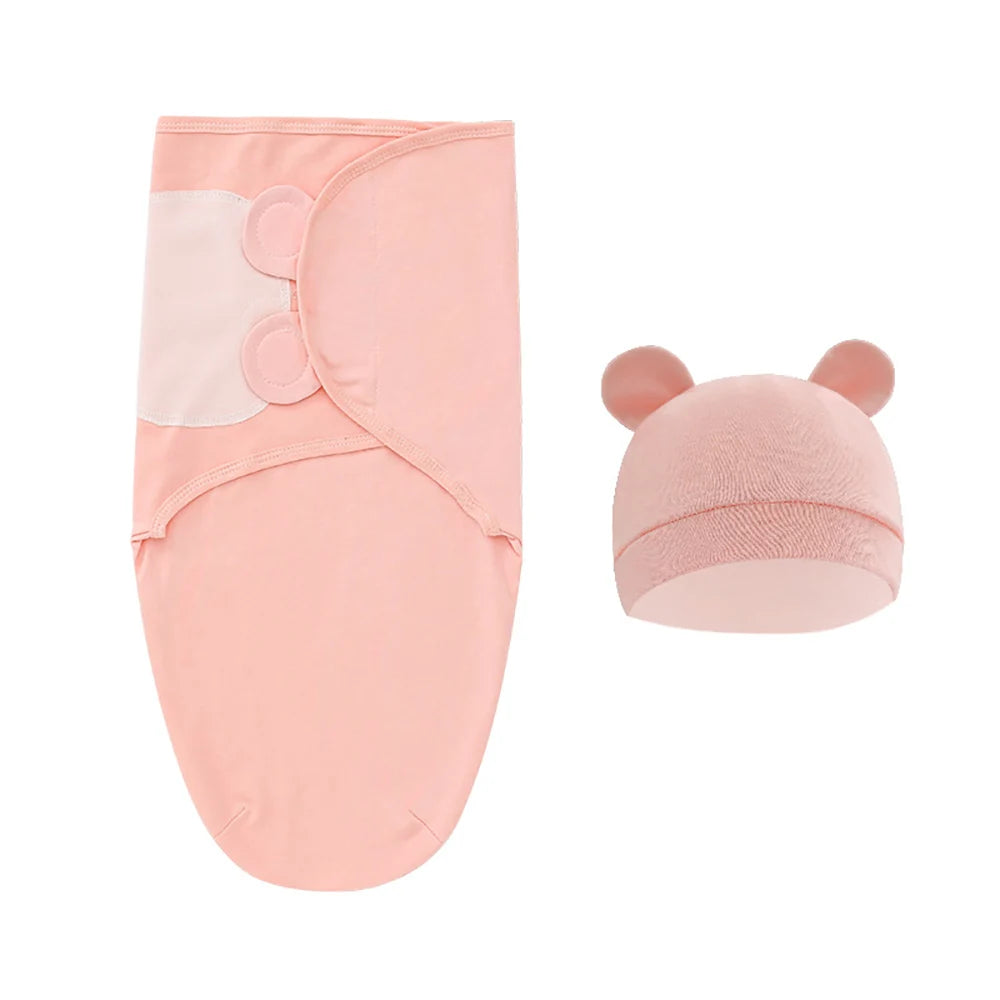 0-3Months Newborn Baby Sleeping Bag With Hat Set Adjustable Baby Swaddle Blanket Summer Thin Breathable Soft Cotton Boys Girls